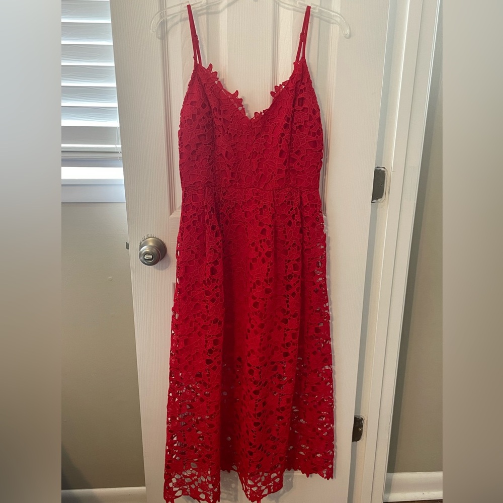 ASTR the label red floral lace dress, size large, EUC. Worn twice.